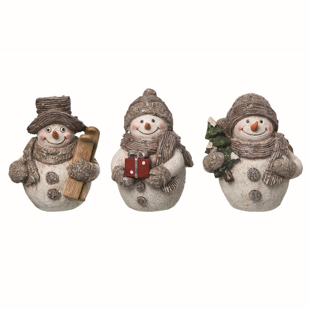 Transpac Small Resin Merry Snowman Figurine Set of 3 Christmas Home Decorations