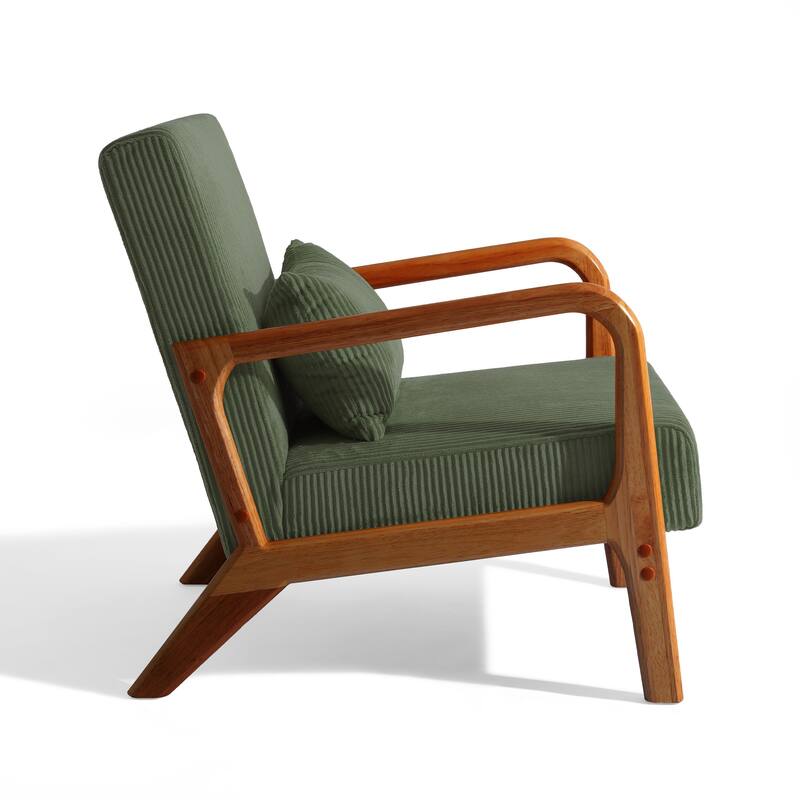25" W Mid Century Upholstered Wood Accent Chair with Pillow set of 2