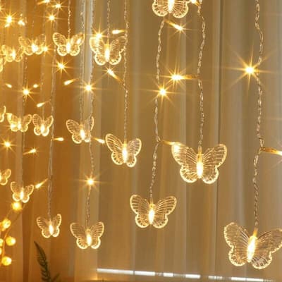 Christmas 96 LED Butterfly Curtain String Lights Waterproof Decor