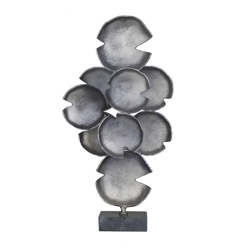 Aluminum Metal Abstract Layered Disk Decorative Sculpture with Black Base - Gold or Gray - CosmoLiving by Cosmopolitan - Gray