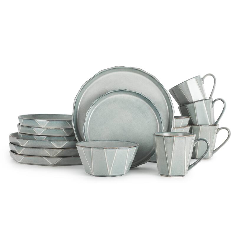 TABLE 12 16-Piece Dinnerware Set, Stonewashed Dinnerware Set for 4 - 16 Piece - Service for 4 - Grey