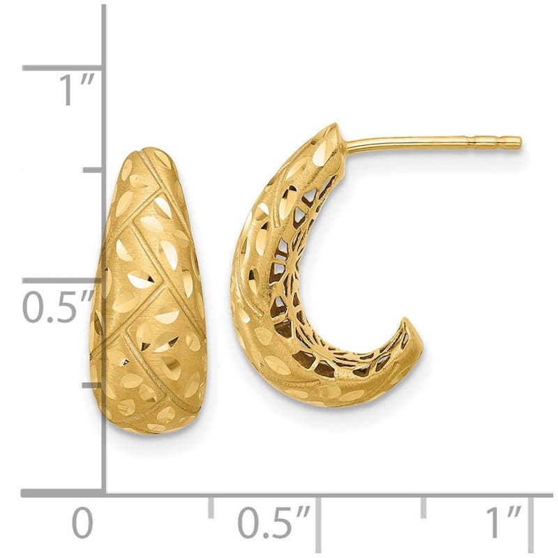 Curata 14k Yellow Gold Polished Satin and Sparkle Cut J hoop Earrings - 17.25x7mm