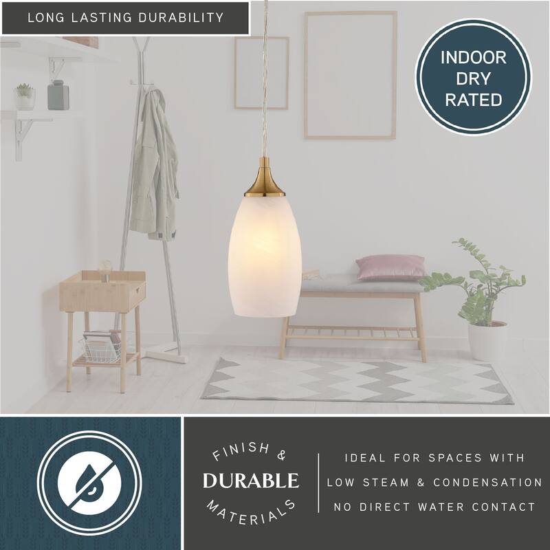 VAXCEL Milano 1-Light 4.75 in. Wide Bell Mini Pendant, White Alabaster Glass Shade, Adj Height Hanging Ceiling Fixture