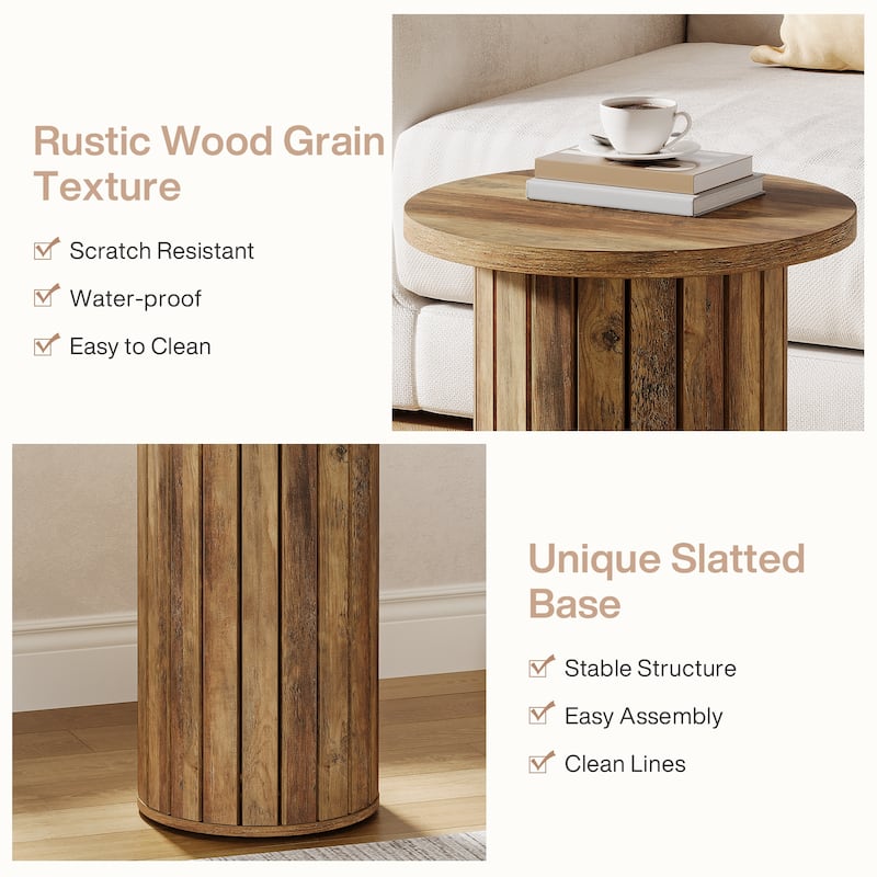 Small Round End Couch Side Table with Pedestal Base for Living Room