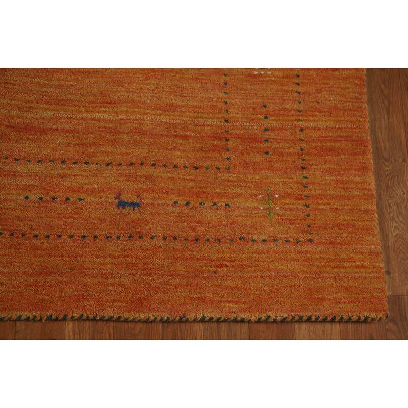 Hand Knotted Oriental 100% Wool Carpet Tribal Animal Pictorial Oranges & Rust Gabbeh Area Rug - 7' 7'' X 4' 11''