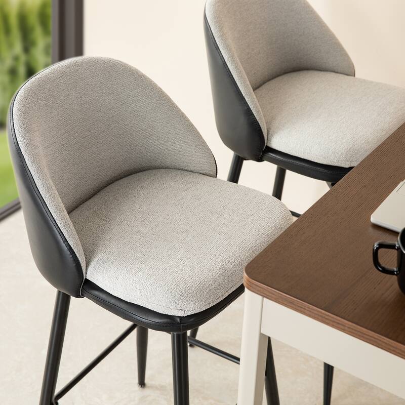 Glitzhome Modern Faux Leather Mixed Chenille Upholstered Swivel High Bar Stools