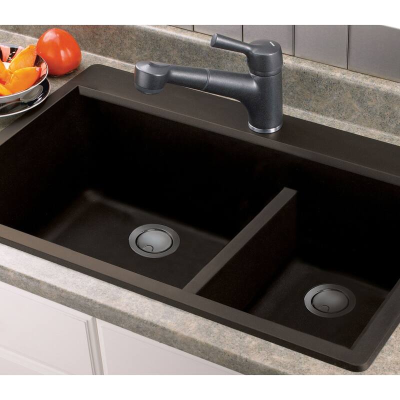 Transolid Radius 33in x 22in silQ Granite Drop-in Double Bowl Kitchen Sink with 1 Pre-Drilled Faucet Hole
