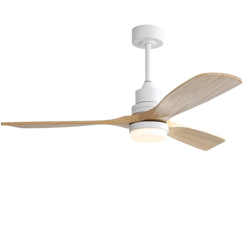 52" Solid Wood Noiseless 3-Blade Ceiling Fans with Dimmable LED Light Optional and Remote, 6-Speed Reversible DC Motor