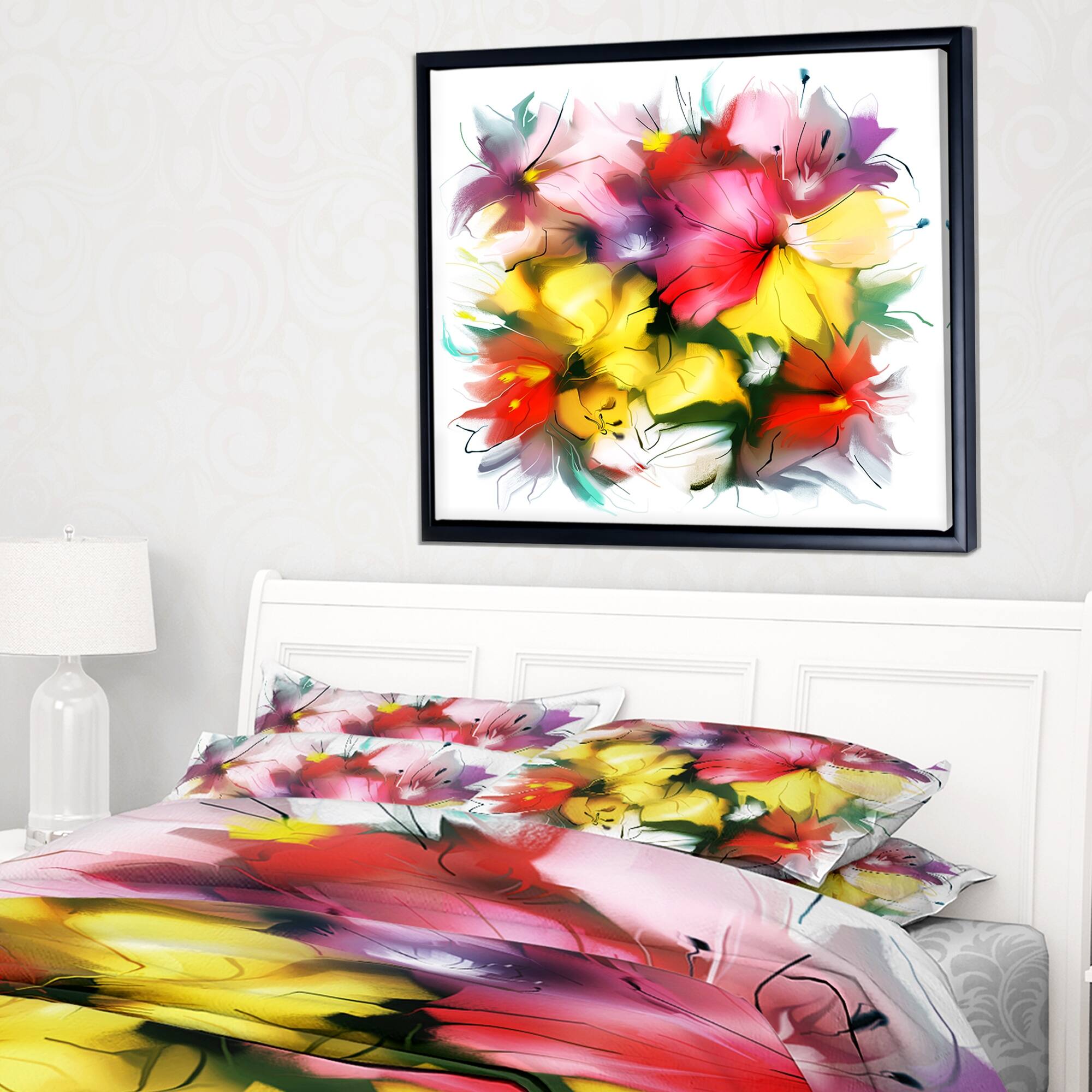 Designart "Textured Flowers in Multiple Hues" Contemporary Framed