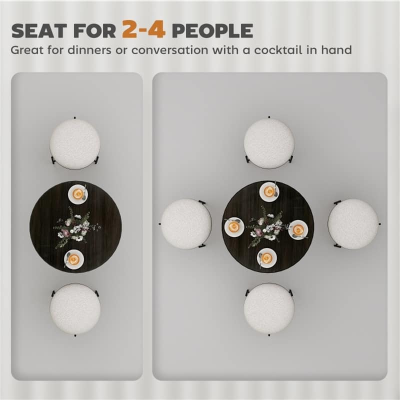 Modern Black Round Dining Table with Wood Grain Top and Metal Base Space-Saving Design for Kitchen - 27.6" Dia. x 29.9" H