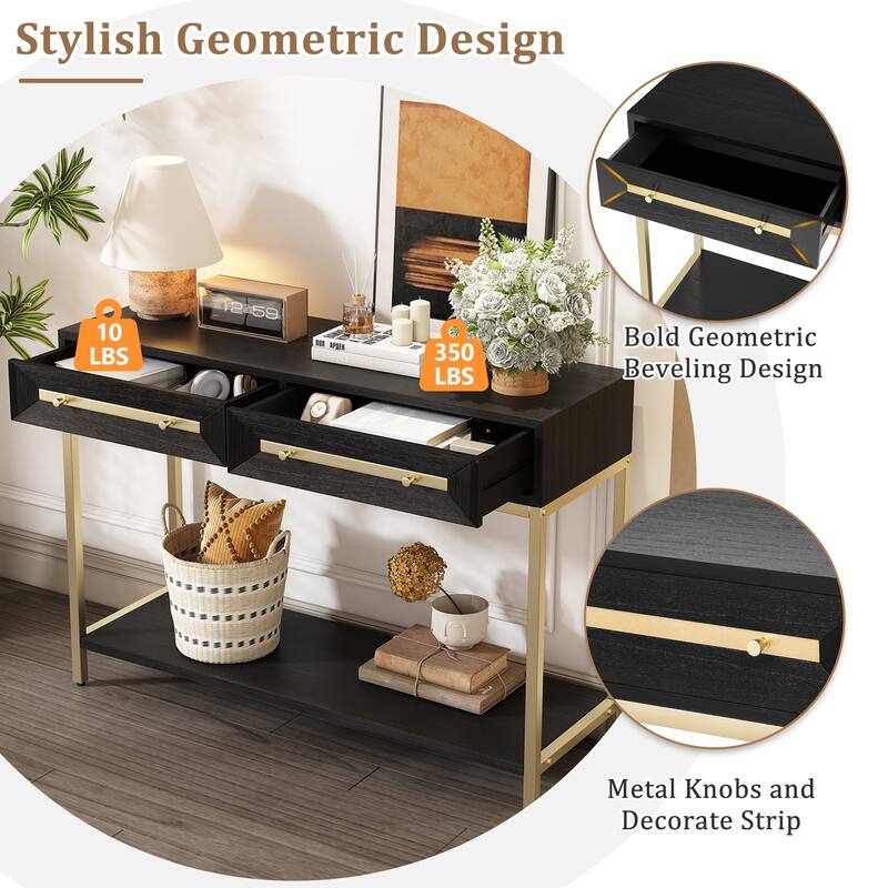 45.5" Retro Console Table with Gold Touch & Drawers