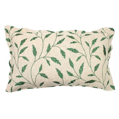 Jiti French Country Natural Soft Linen with Leaves Vine Embroidery Lumbar Pillows Cushions for Sofa Chair