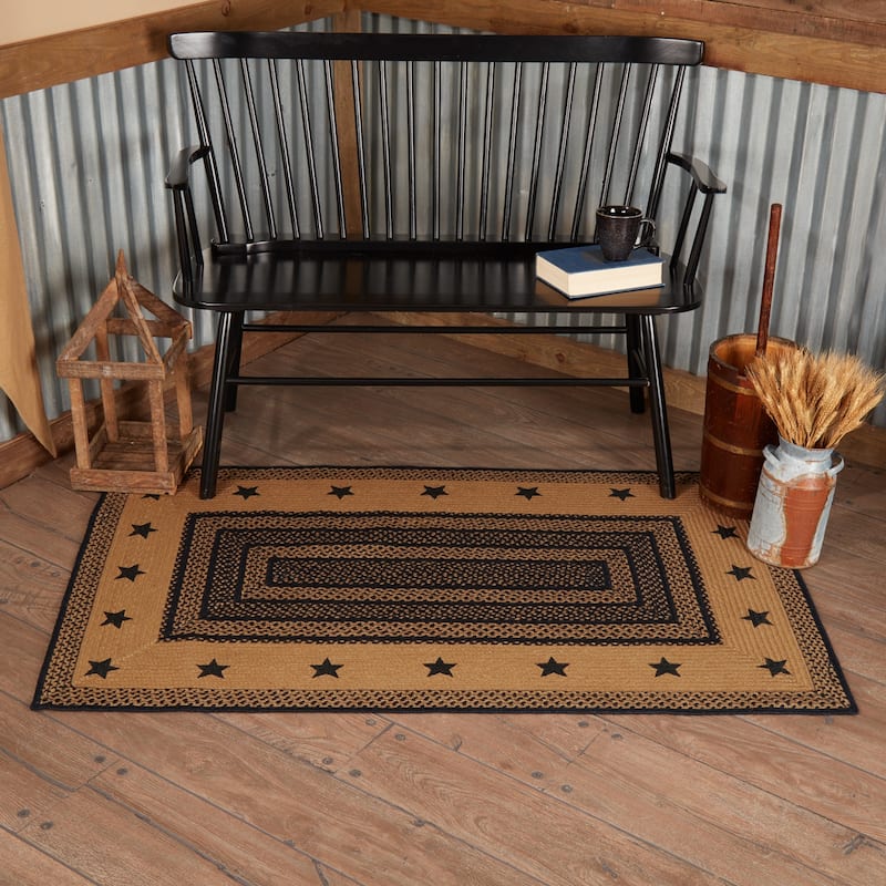 Farmhouse Jute Rug Rect Stencil Stars Border w/ Pad 36x60 - 3' x 5'