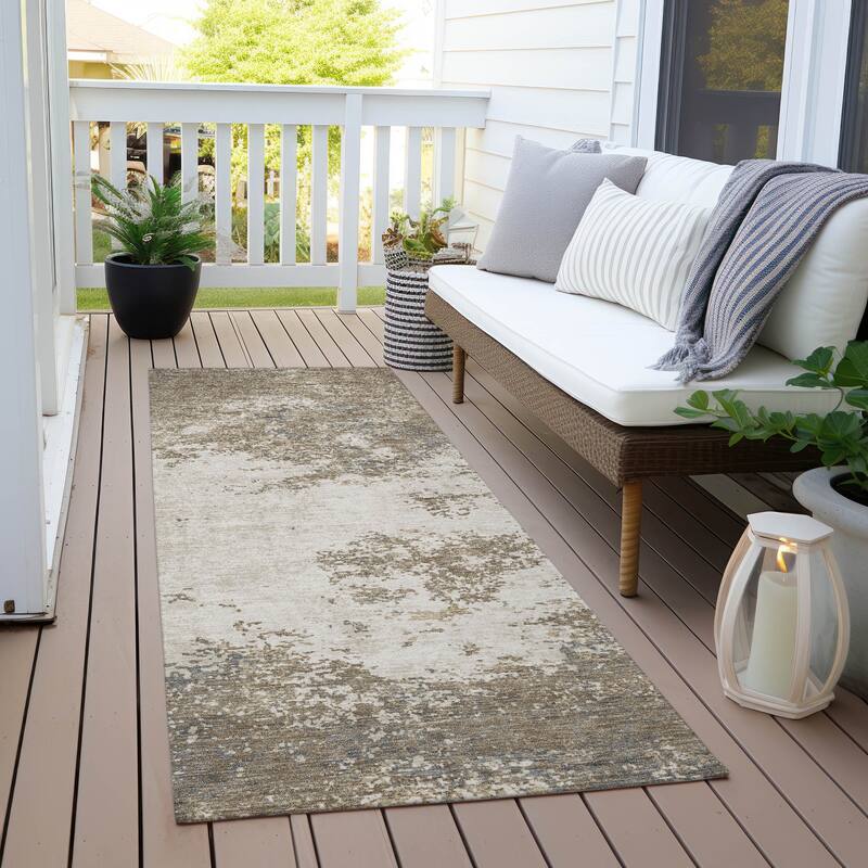 Machine Washable Indoor/ Outdoor Abstract Pixels Chantille Rug