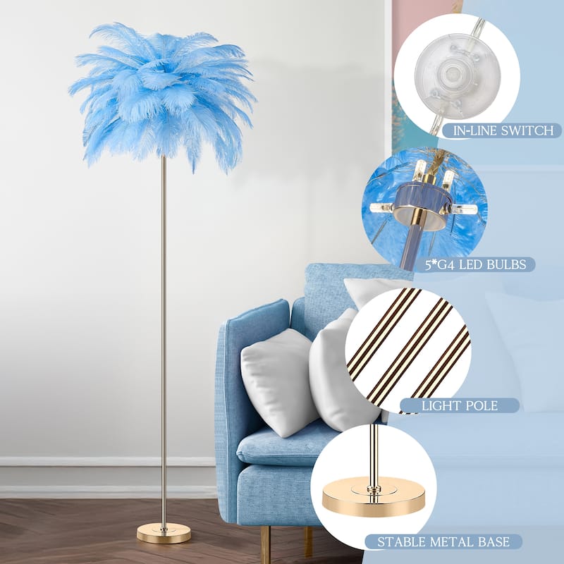 63 Inch Feather Tripod Floor Lamp With Bulbs
