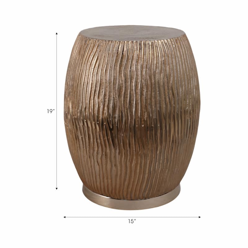 Modern Ribbed Drum Side Table with Round Metallic Finish Accent - 19", Gold