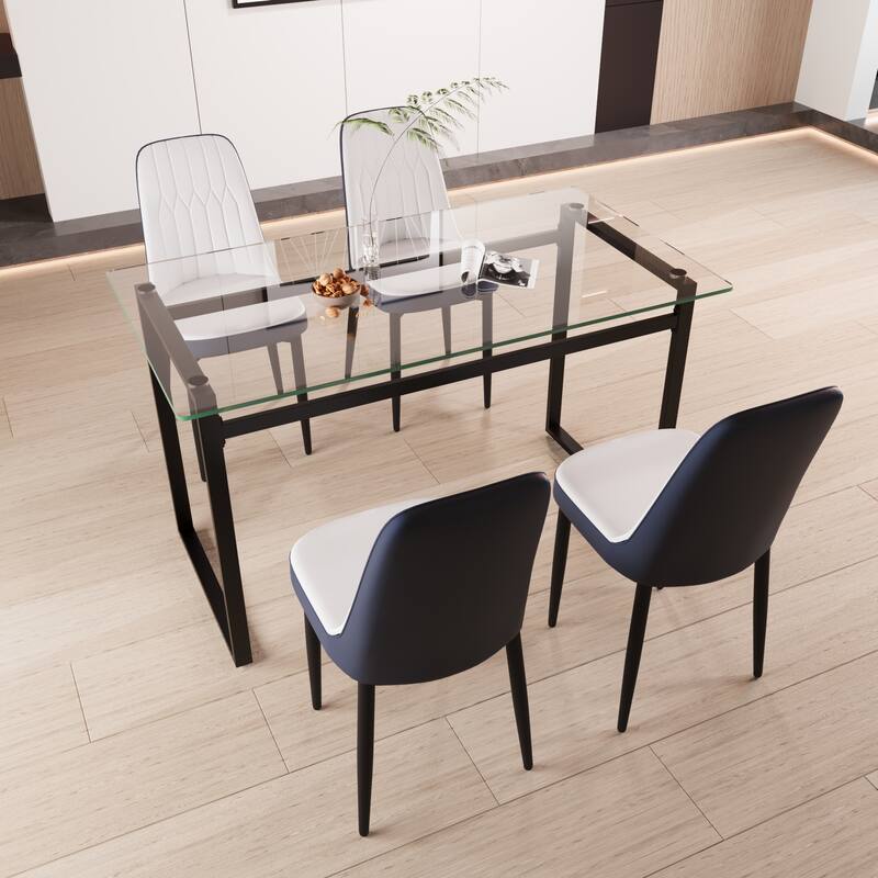 Modern Dining Set with Rectangular Glass Table & PU Upholstered Chairs