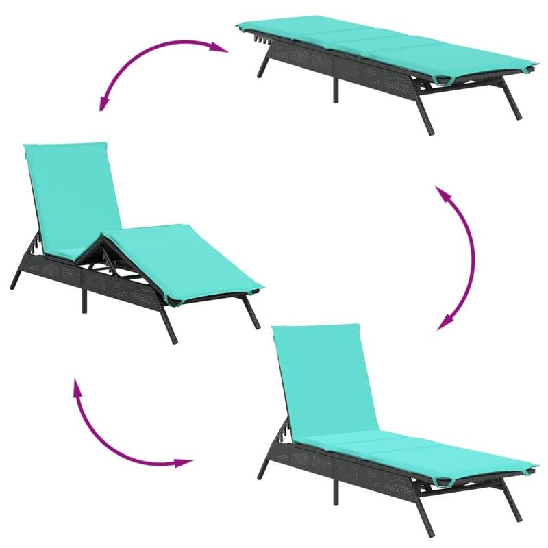 vidaXL Sun Loungers with Table Chaise Lounge 2 Pcs Poly Rattan Brown/Gray/Black - 23.2 x 78.7 x 33.5