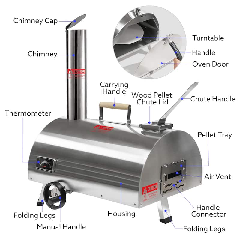 Silver Outdoor 12" Semi-Automatic Rotatable Pizza Oven