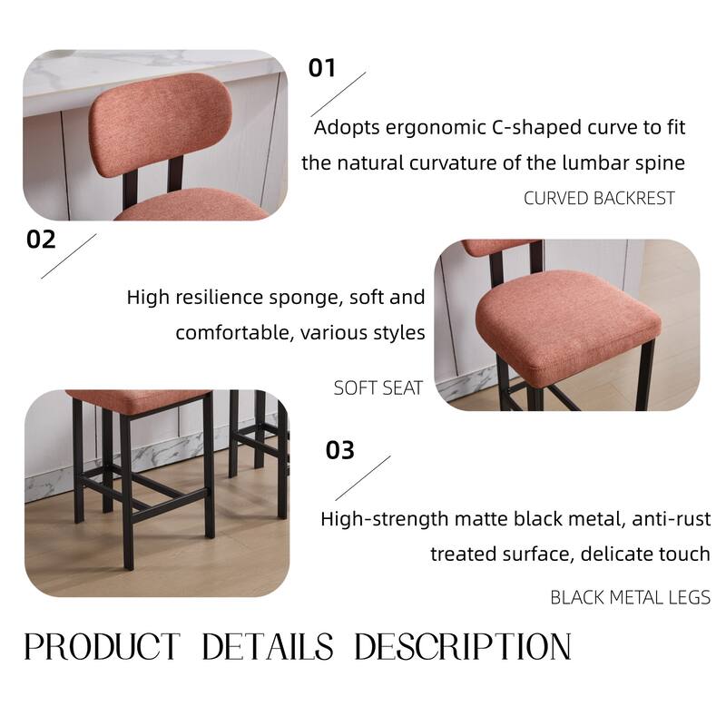 Bar Stools Set of 2, 26 inch Modern Upholstered Fabric Counter Height Barstools, Kitchen Island Chairs for Dining Room