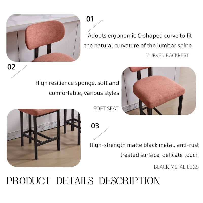 Upholstered Counter Height Bar Stools Side Chairs Set of 2 - Orange