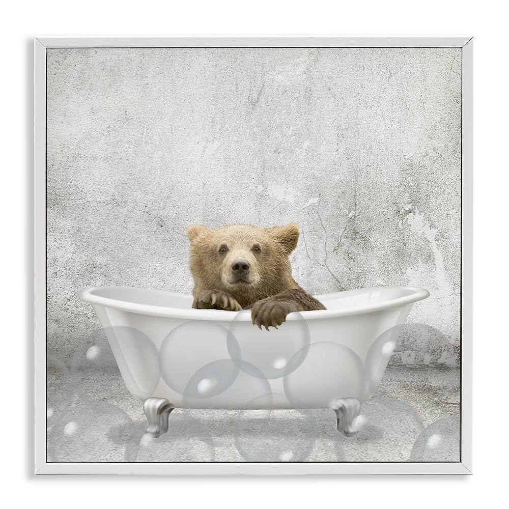 Stupell Baby Bear Bath Time Cute Animal Design,12 x 12, Framed Wall Art