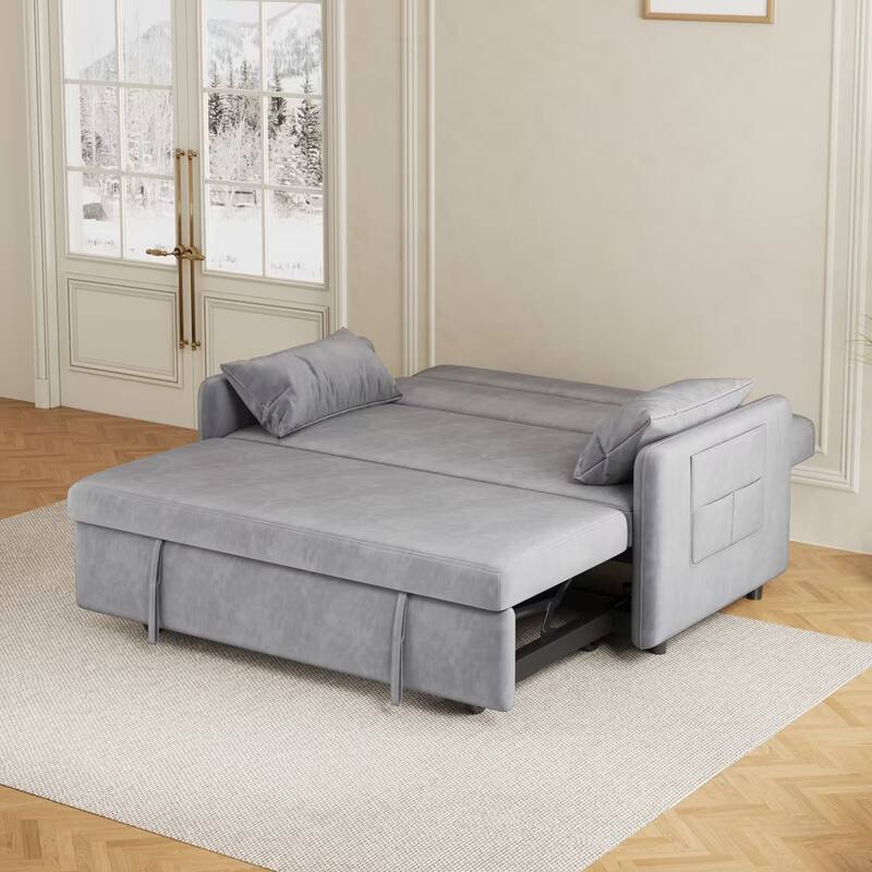 Sofa Pull Out Bed Included 2 Pillows Velvet Sofa for Small Spaces Teal