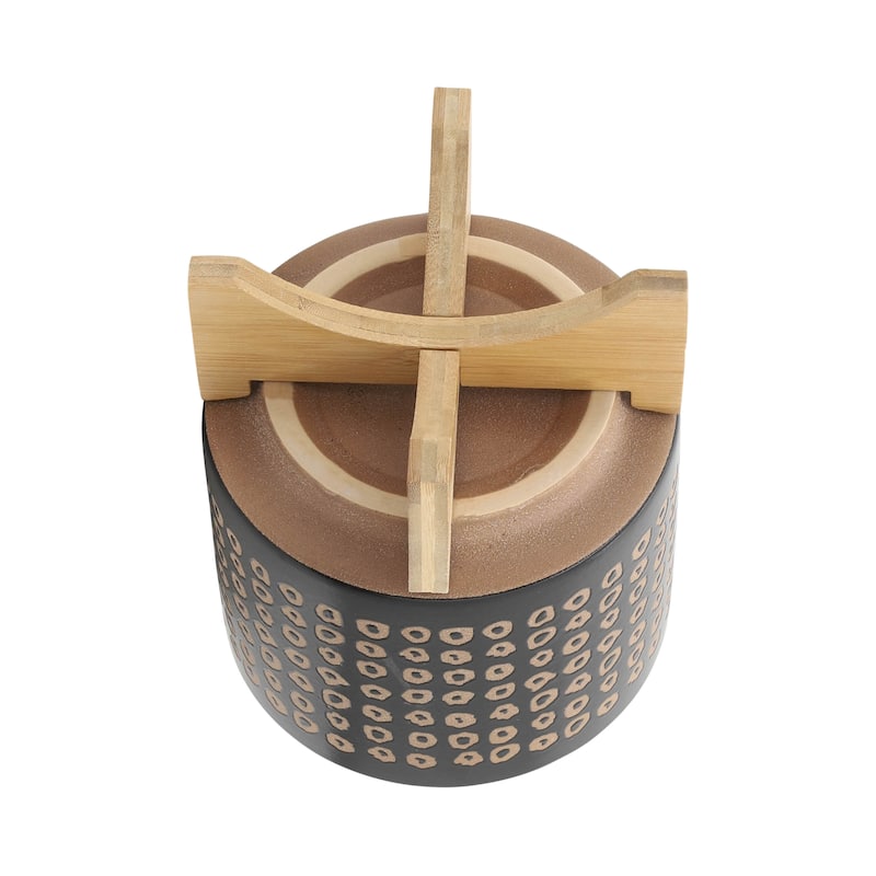 Sagebrook Home Neutral Tan and Brown Ceramic Dotted Planter with Wood Stand Indoor Outdoor
