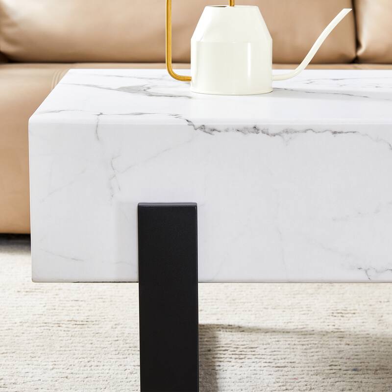 47.2" Modern Rectangular Coffee Table with Black Metal Legs and Anti-Slip Bottom Design