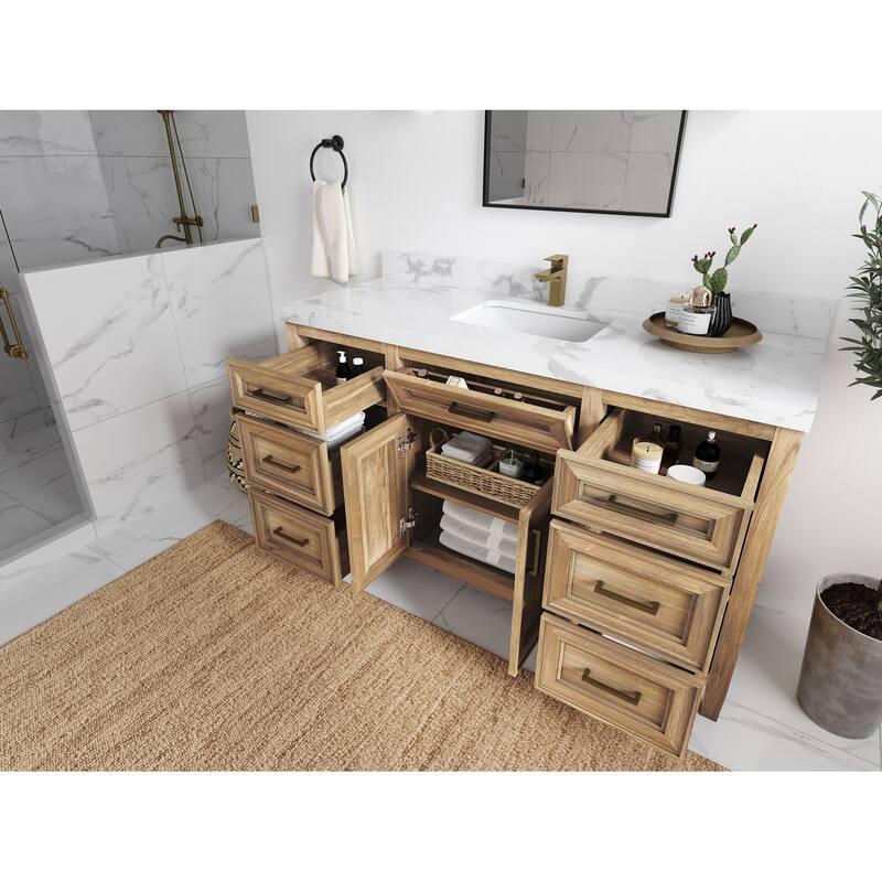 Willow Collections 60 in. W x 22 in. D Santa Monica Teak Single Sink Bathroom Vanity with Countertop
