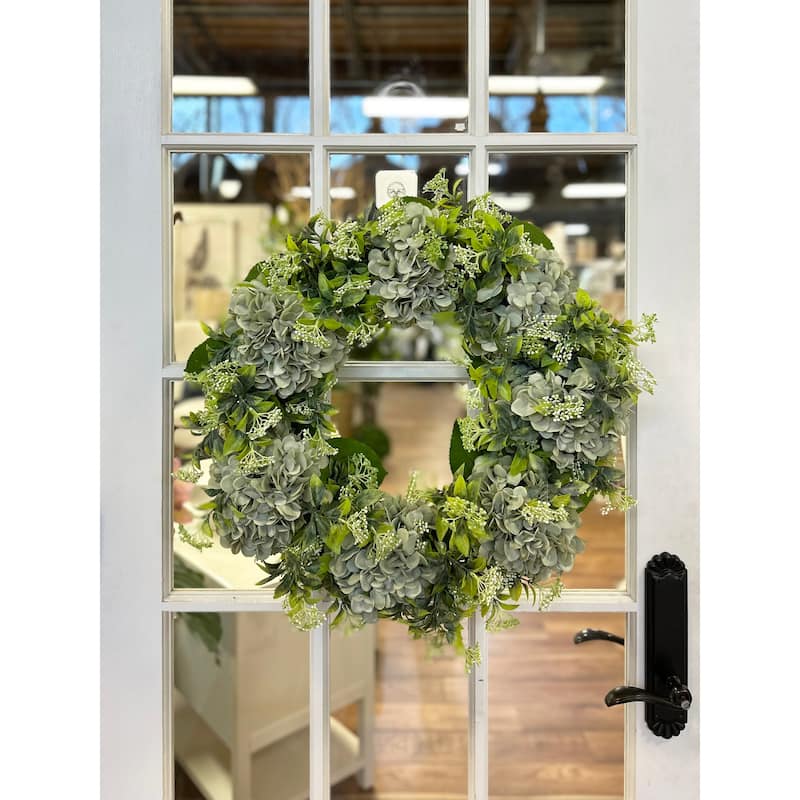 24'' Grapevine Wreath with Hydrangeas and Budding Flowers