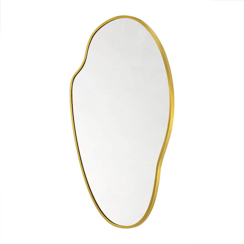 TEHOME Vallia Brushed Gold Asymmetrical Irregular Wall Mirror ,22''x 34'' Unique Brass Frame Wall Mounted Mirror for Bathroom