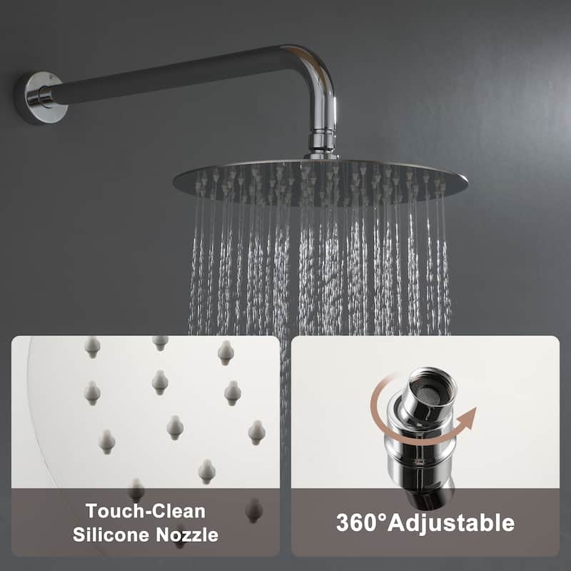 Clihome 10" Wall Rainfall 3 Way Round Shower System With Swivel Bathtub Spout