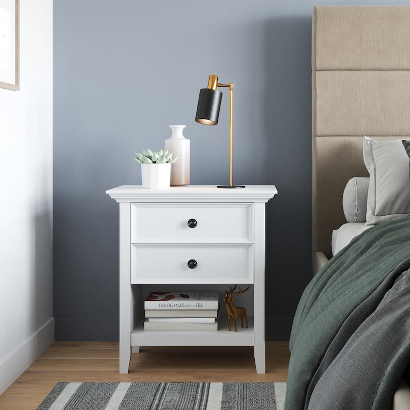 WYNDENHALL Halifax SOLID WOOD 24 inch Wide Bedside Nightstand Table - White