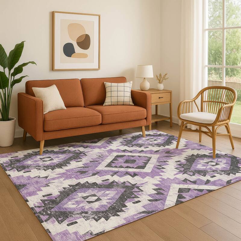 Premium Washable Super Soft Southwest Global Mayfield Rug - Purple - 8' x 10'