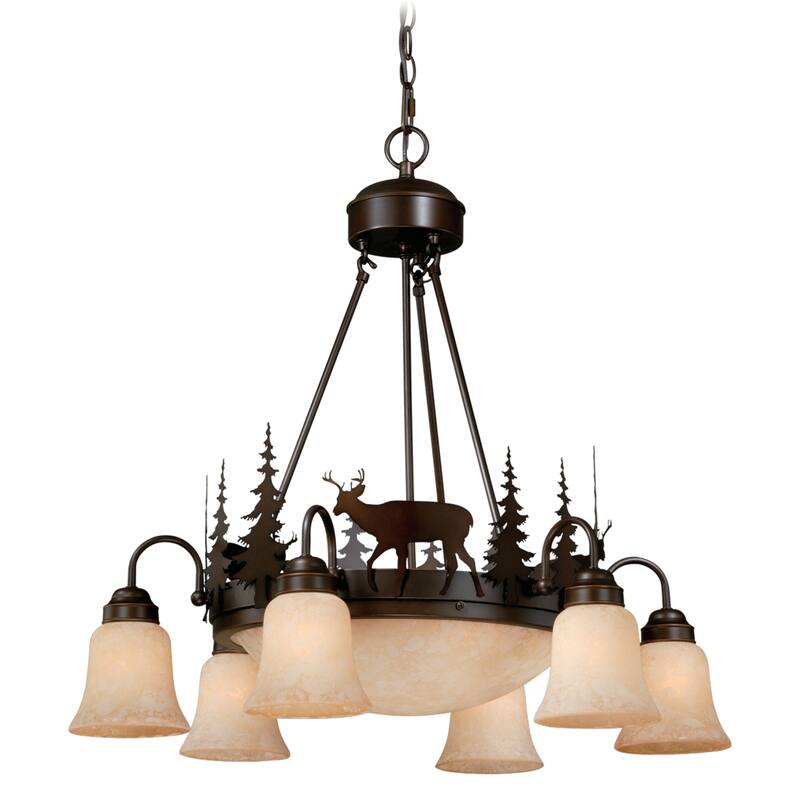 Deer Chandelier 9 Light Bronze Lodge Chandelier Antique Farmhouse Lighting - 27
