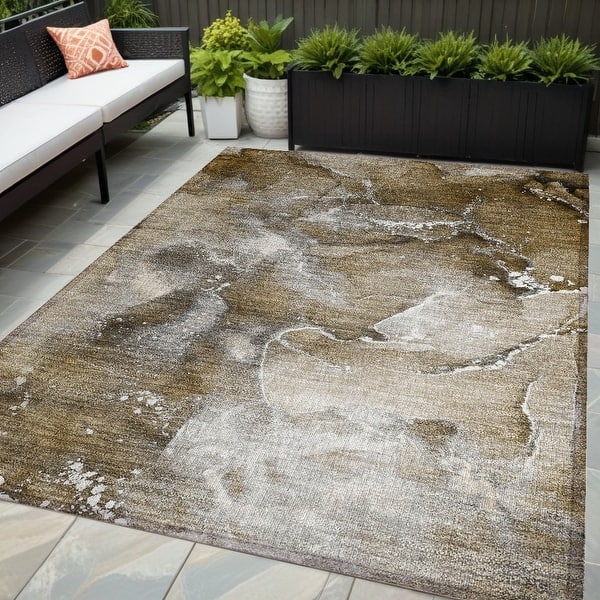 5' x 8' Brown Abstract Indoor Outdoor Area Rug 5' x 8' Brown Abstract Indoor Outdoor Area Rug