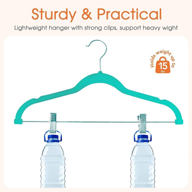 VECELO 20-Pack Pant Hangers (Black/Grey/Pink/Beige/Green) Clothes Hangers Non-slip Space-saving Clothes Hangers
