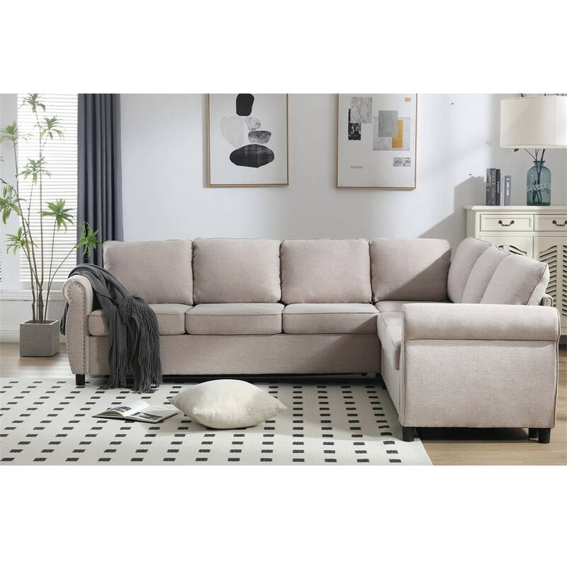104'' 6-Seat L-Shaped Sectional Sleeper Sofa 2-in-1 Pull Out Couch Bed