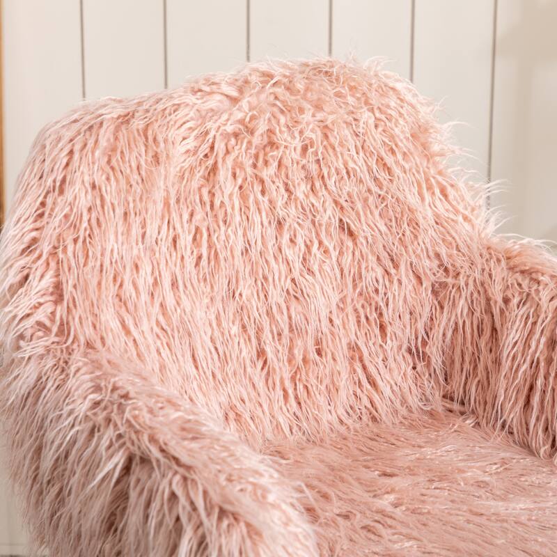 Modern Faux fur home office chair, fluffy chair for girls, makeup vanity Chair with Gold Plating Base