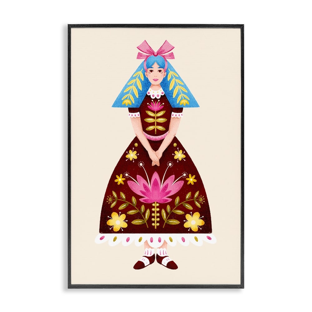 Stupell Blue Haired Folk Girl Framed Giclee Art Design By Hannah Moren