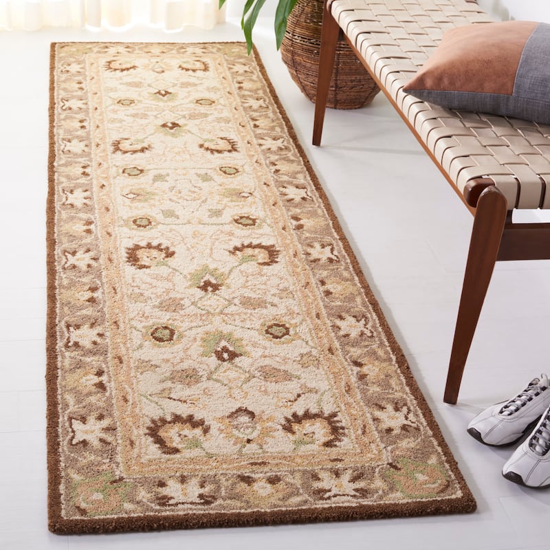 SAFAVIEH Handmade Anatolia Renelle Traditional Oriental Hand-spun Wool Rug - 2'3" x 8' Runner - Ivory/Brown