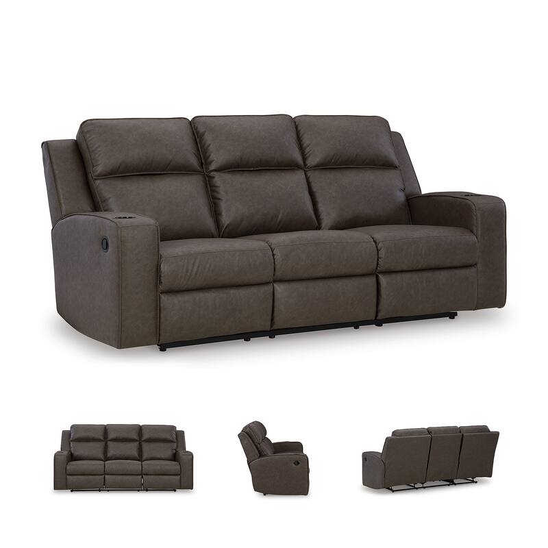 Signature Design by Ashley Lavenhorne Granite Reclining Sofa with Drop Down Table - 87"W x 42"D x 43"H