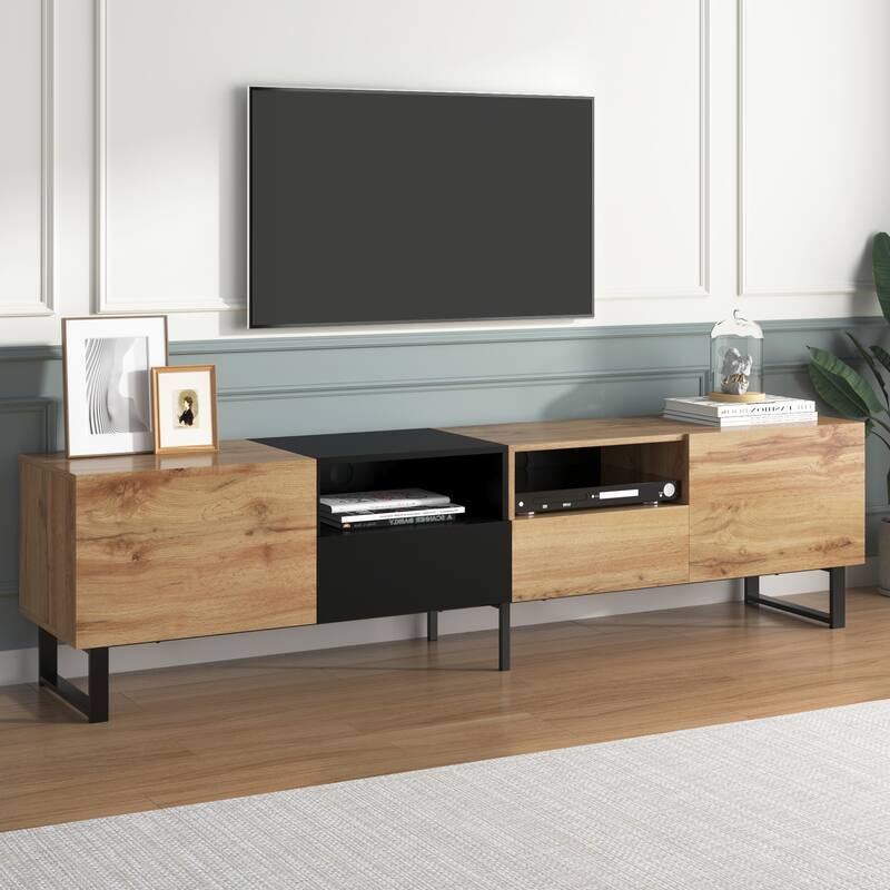 Sleek TV Stand with 2 Drawers & 2 Cabinets for 85" TVs, Entertainment Center with Drop-Down Door