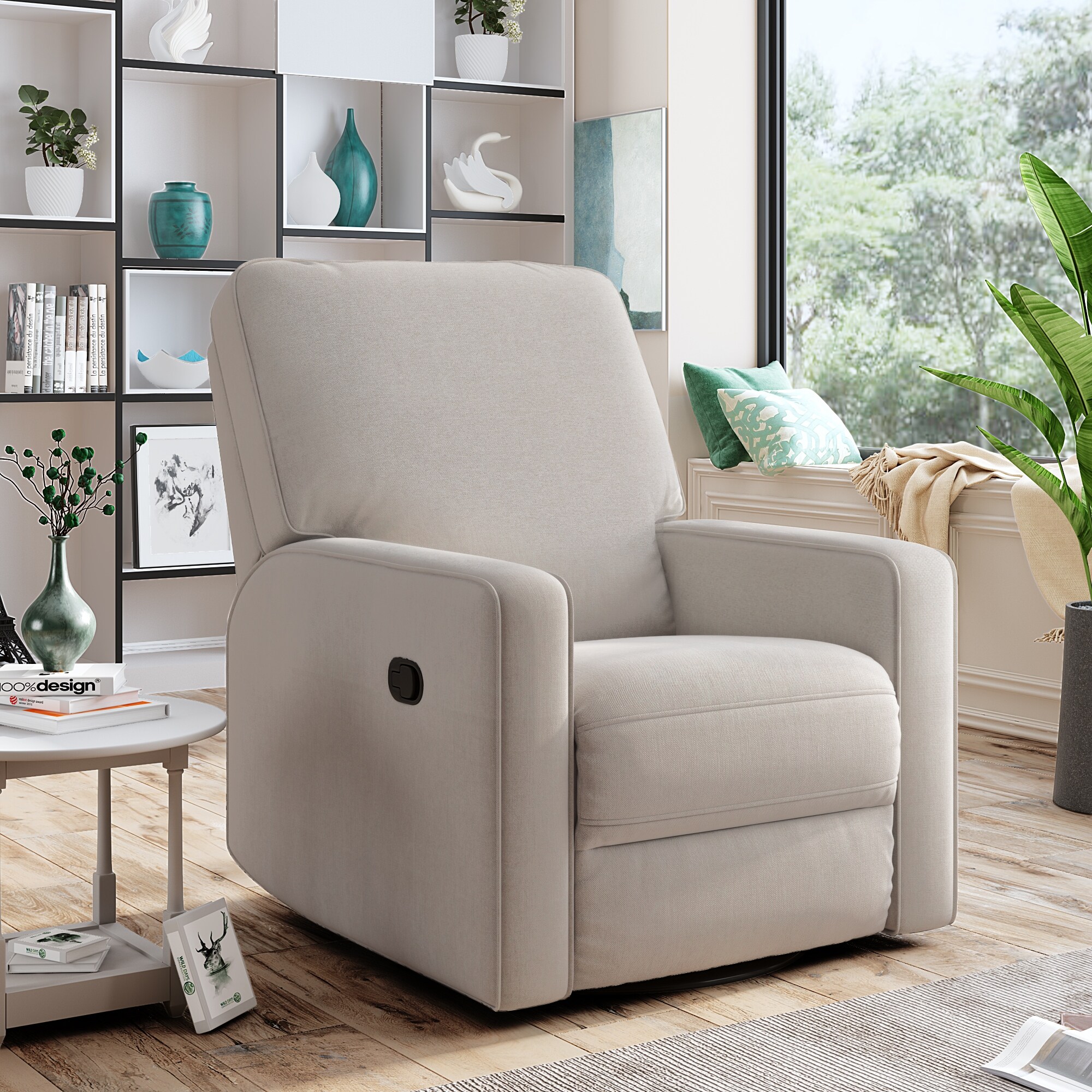 EYIW Manual Recliner Chair, 360掳 Swivel and Rocking Accent Chair, Bedroom Living Room Reclining Sofa