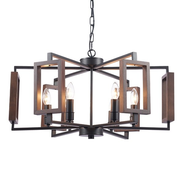 CO-Z Vintage Wood Pendant Chandelier w 6 Light Hexagonal