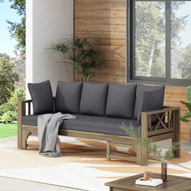Long Beach Outdoor Extendable Acacia Wood Daybed Sofa by Christopher Knight Home