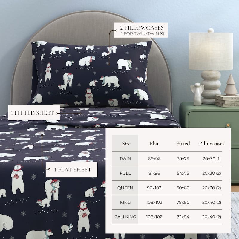 Linery & Co. Turkish Cotton Double-Brushed Printed Flannel Bed Sheet Set