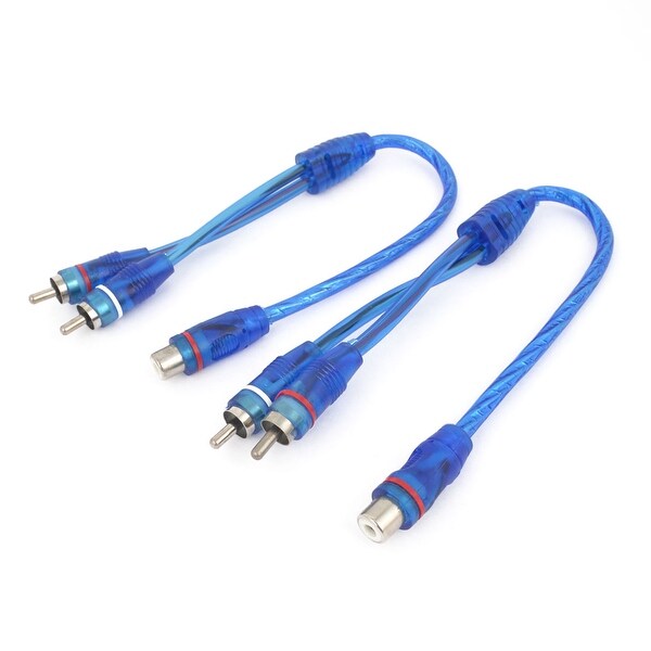 Unique Bargains Car Audio RCA Female to 2 RCA Male Y Splitter Cable Jack Adapter 2pcs Blue