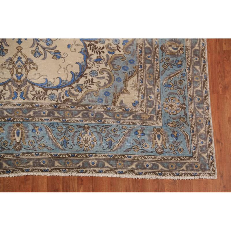 Traditional Beige Tabriz Persian Rug Handmade Wool Carpet - 7'6"x 10'10"
